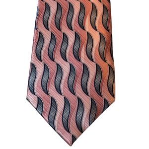 Meeting Street HandMade‎ Silk Necktie Mens Salmon Pink Gray Wavy Pattern Classic